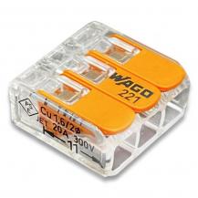 Wago 221-413 Verbindungsklemme mit Hebel transparent für alle Leiterarten 3-Leiter bis 4qmm